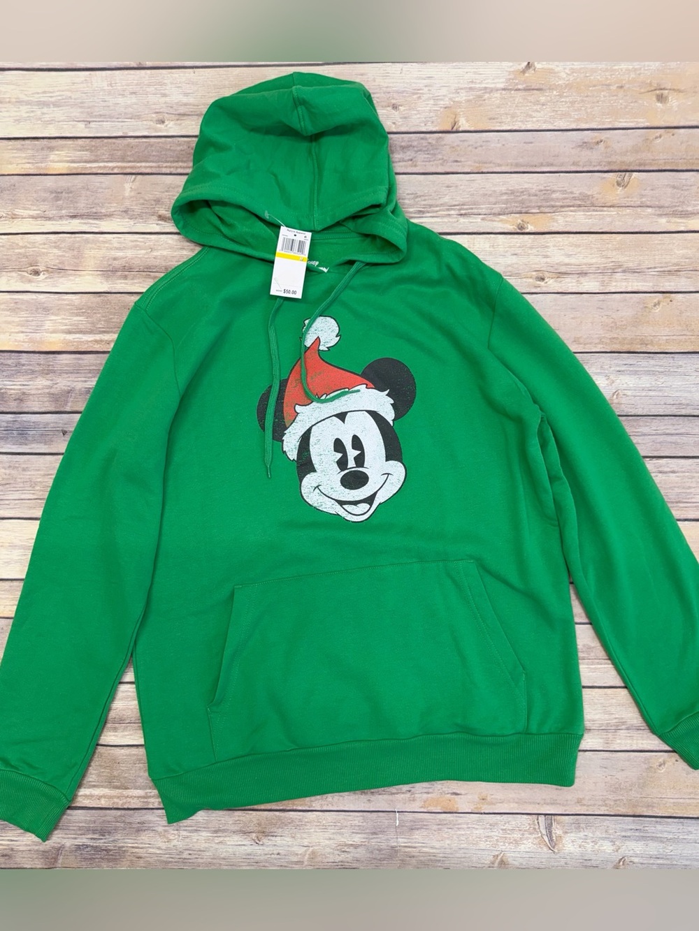 Hybrid Men's Mickey Mouse Santa Graphic Long Sleeve Hoodie green size M